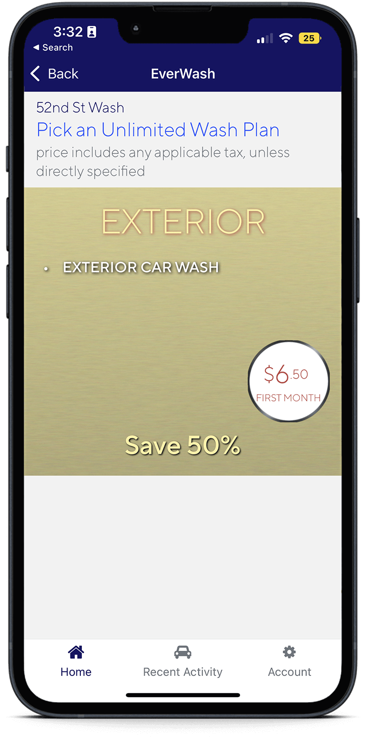 EverWash attendant screen for selecting a plan.
