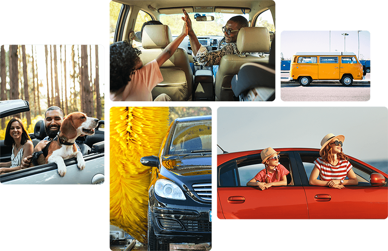Collage of happy people in cars