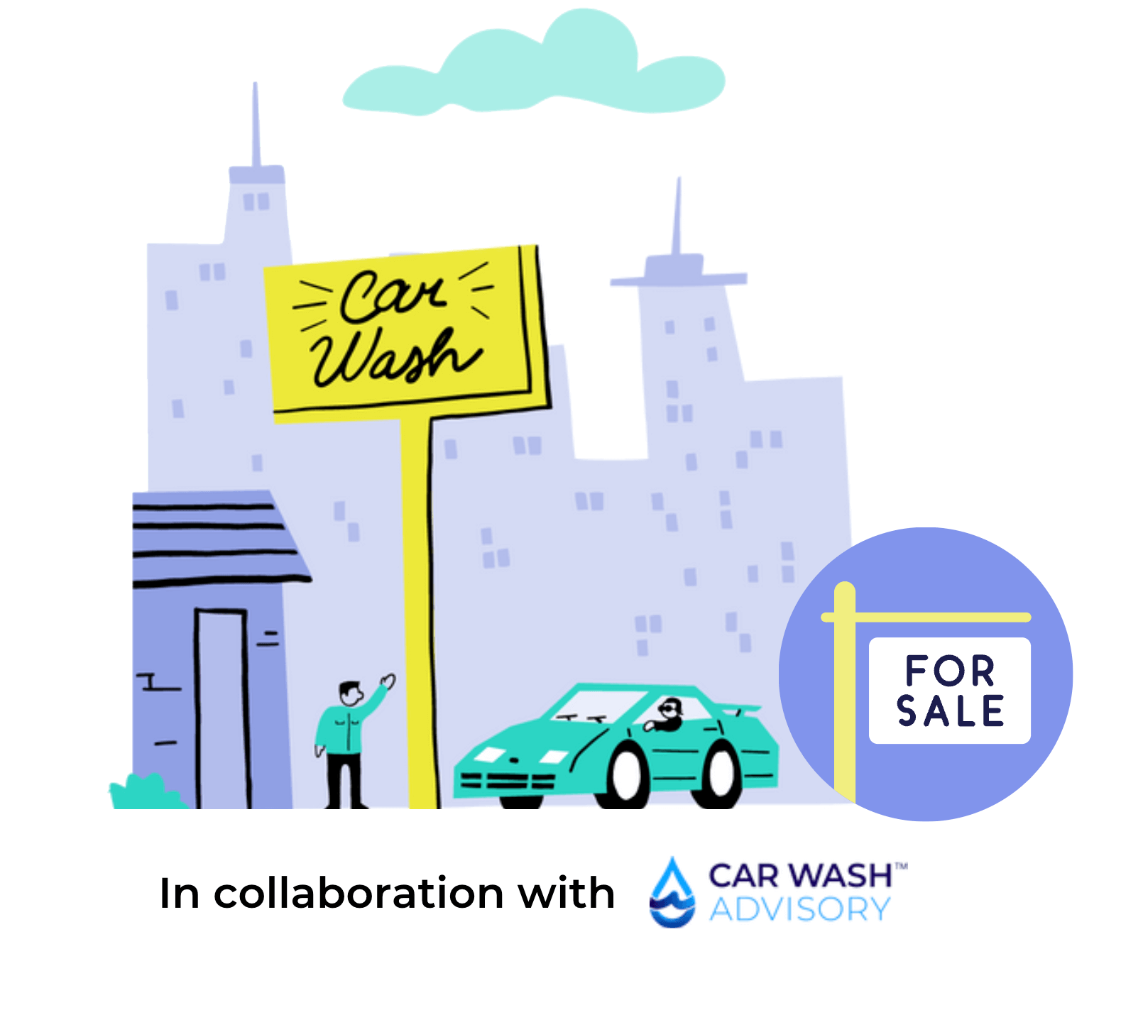 An illustration of a car wash. The webinar is a collaboration with Car Wash Advisory.