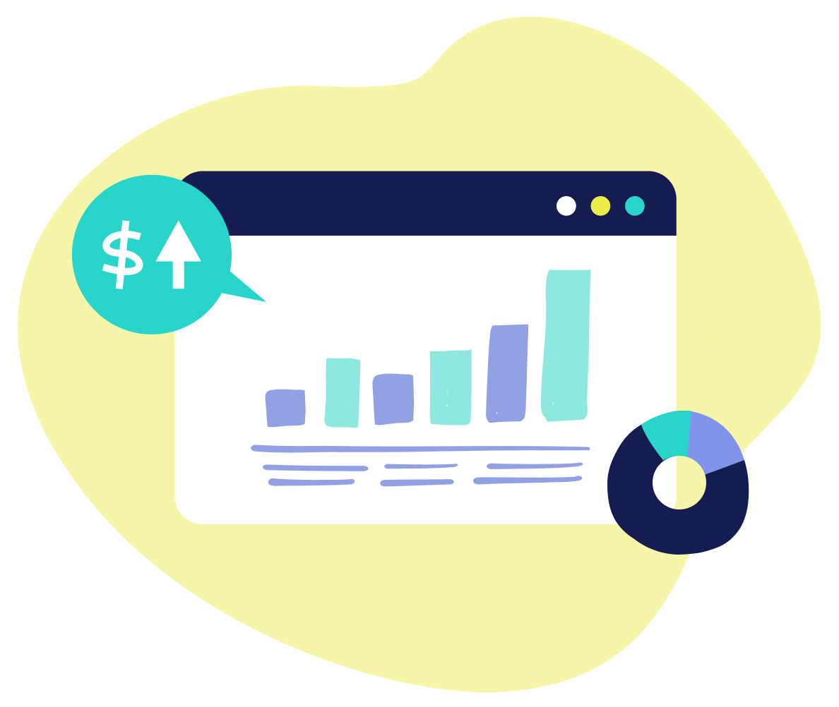 An illustration of an analytics dashboard with positive graphs.