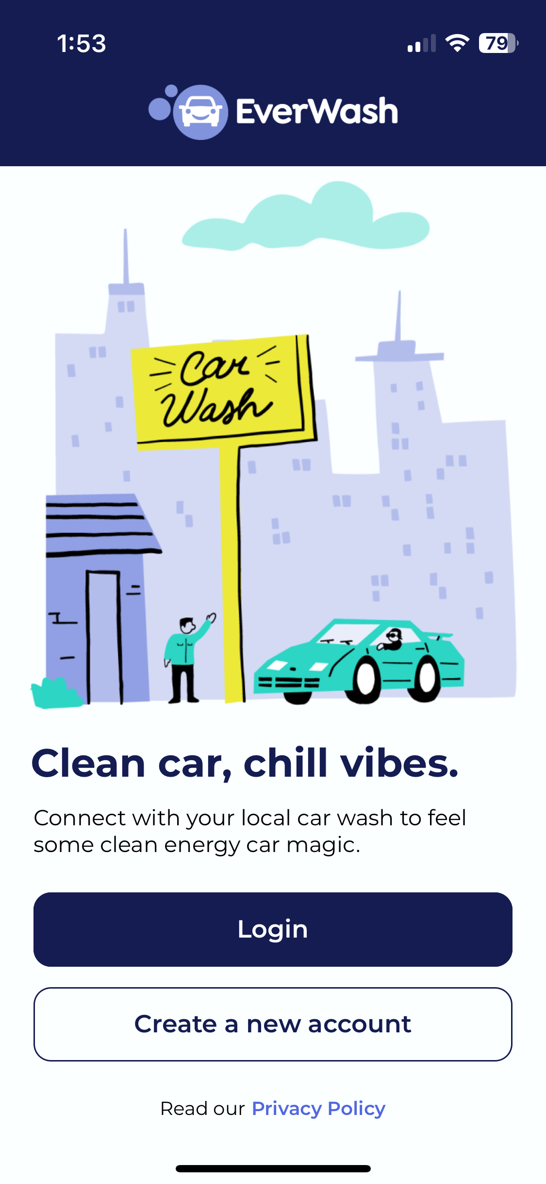 Login Screen of EverWash unlimited car washes app