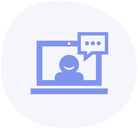 An icon of a virtual meeting using a laptop.